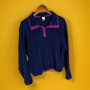 Vintage Lands End Navy Blue Fleece Pullover Sz M